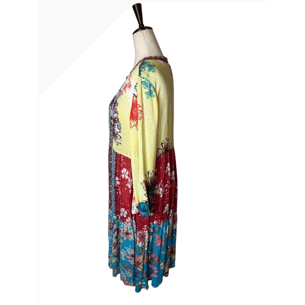 John Mark Duster Kimono Women Medium Yellow Floral Patchwork Embroidered Boho - Picture 4 of 14